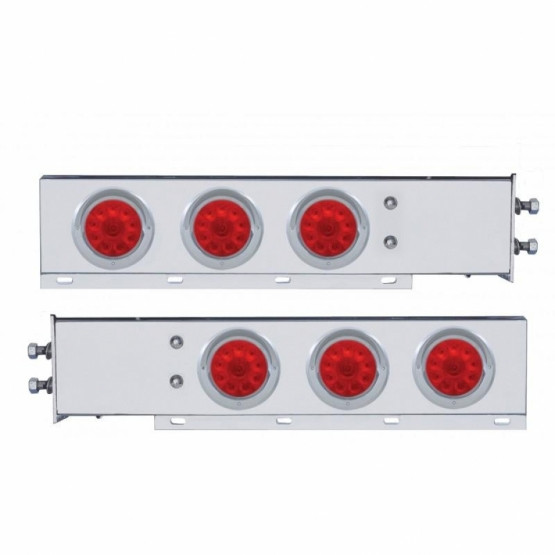 2" Bolt Pattern SS Spring Loaded Bar With 6X 4" 10 LED Lights & Visors -Red LED & Lens (Pair)