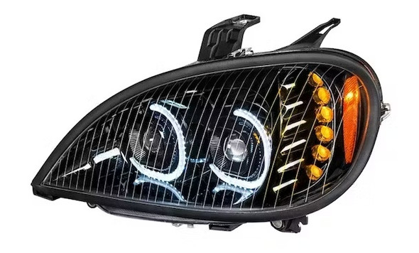 US02-4631L Black LED Head Lamp Projection With LED Bar Fits Freightliner Columbia