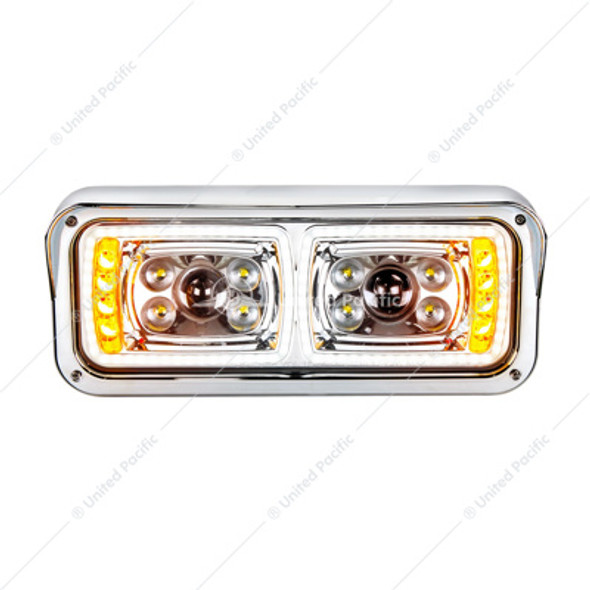 35823-UP 10 High Power LED "Chrome" Projection Headlight With LED Turn Signal & Position Light Bar - Driver