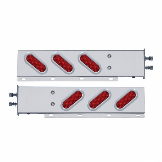 2.5" Bolt Pattern SS Spring Loaded Bar With 6 Oval 10 LED Lights & Bezel -Red LED & Lens (Pair)