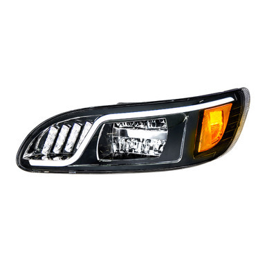 31073-UP Black LED Headlight With LED Turn, Position, & DRL For Peterbilt 386 (2005-2015) & 387 (1999-2010)- Driver