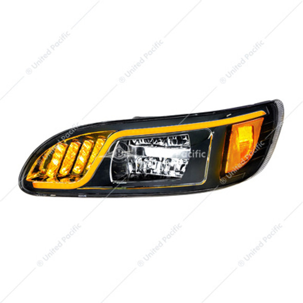 31073-UP Black LED Headlight With LED Turn, Position, & DRL For Peterbilt 386 (2005-2015) & 387 (1999-2010)- Driver