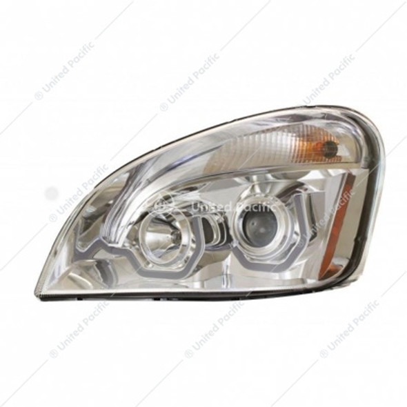 31286-UP  Chrome Projection Headlight With White LED Position Light For 2008-17 Freightliner Cascadia - Driver