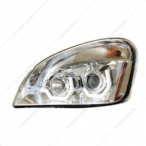 31286-UP  Chrome Projection Headlight With White LED Position Light For 2008-17 Freightliner Cascadia - Driver