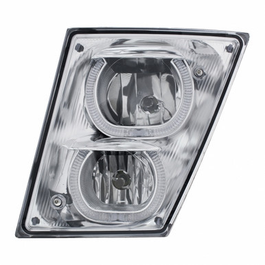 32648-UP Chrome Fog/Driving Light W/White LED Light Bar For 2003-2017 Volvo VN/VNL - Driver