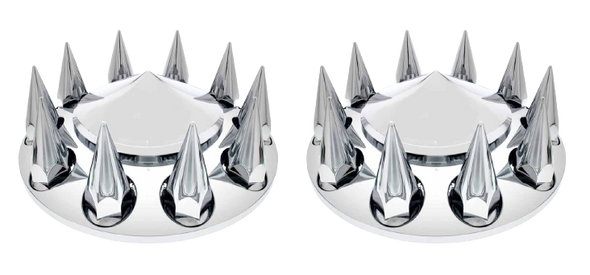 TR585-TWC Pair Chrome Plastic Universal Spike Front Wheel Cover with Spike 33MM Screw-on Lug Nut Covers
