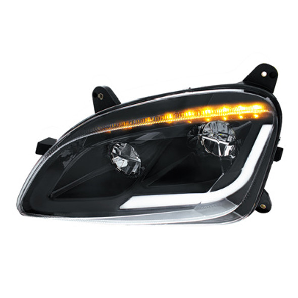 BLACK LED HEADLIGHT W/SEQUENTIAL LED TURN SIGNAL FOR PETERBILT 579 (2012-21) & 587 (2010-16) - DRIVER