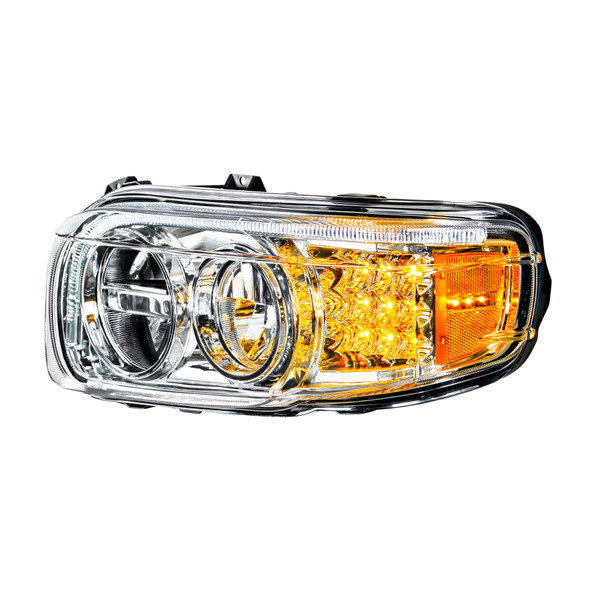 CHROME LED HEADLIGHT WITH LED TURN & POSITION LIGHT BAR FOR PETERBILT 388 (2008-2015) & 389 (2008-2023)- DRIVE