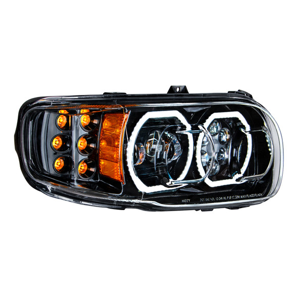 HIGH POWER 10 LED BLACKOUT HEADLIGHT WITH 6 LED TURN & 100 LED HALO FOR 2008-2023 PETERBILT 389- PASSENGER