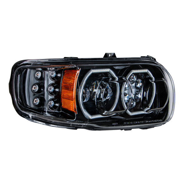 HIGH POWER 10 LED BLACKOUT HEADLIGHT WITH 6 LED TURN & 100 LED HALO FOR 2008-2023 PETERBILT 389- PASSENGER