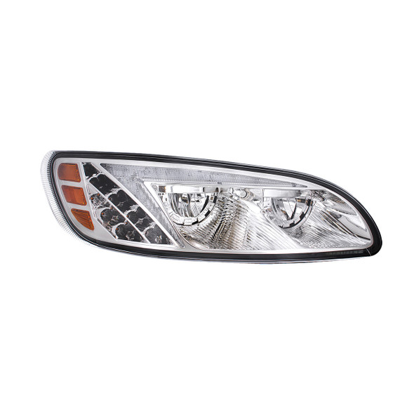 CHROME LED HEADLIGHT WITH COLOR CHANGING POSITION LIGHT BAR FOR PETERBILT 386 (2005-2015) & 387 (1999-2010) - PASSENGER