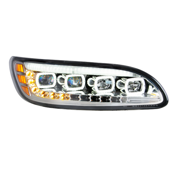 CHROME QUAD-LED HEADLIGHT WITH LED DRL & SEQ. SIGNAL FOR 2005-2015 PETERBILT 386- PASSENGER