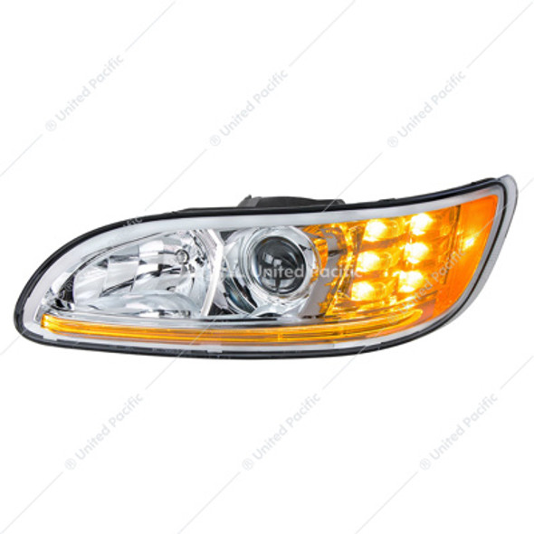 CHROME PROJECTION HEADLIGHT WITH LED TURN & POSITION LIGHT FOR 2005-2015 PETERBILT 386- DRIVER