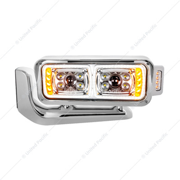 10 HIGH POWER LED "CHROME" PROJECTION HEADLIGHT ASSEMBLY W/MOUNTING ARM & TURN SIGNAL SIDE POD - DRIVER SIDE