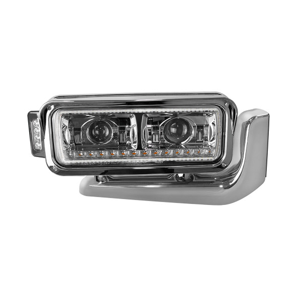 HIGH POWER LED CHROME PROJECTION HEADLIGHT ASSEMBLY WITH MOUNTING ARM & TURN SIGNAL - PASSENGER