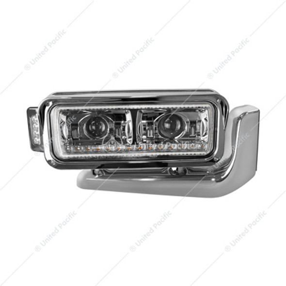 HIGH POWER LED CHROME PROJECTION HEADLIGHT ASSEMBLY WITH MOUNTING ARM & TURN SIGNAL - PASSENGER