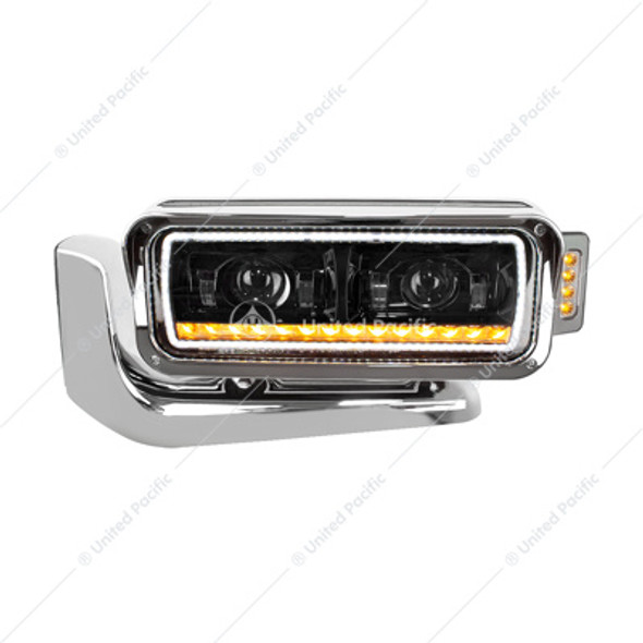HIGH POWER LED BLACK PROJECTION HEADLIGHT ASSEMBLY WITH MOUNTING ARM & TURN SIGNAL - DRIVER