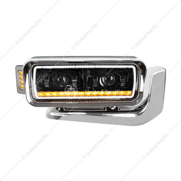 HIGH POWER LED BLACK PROJECTION HEADLIGHT ASSEMBLY WITH MOUNTING ARM & TURN SIGNAL - PASSENGER