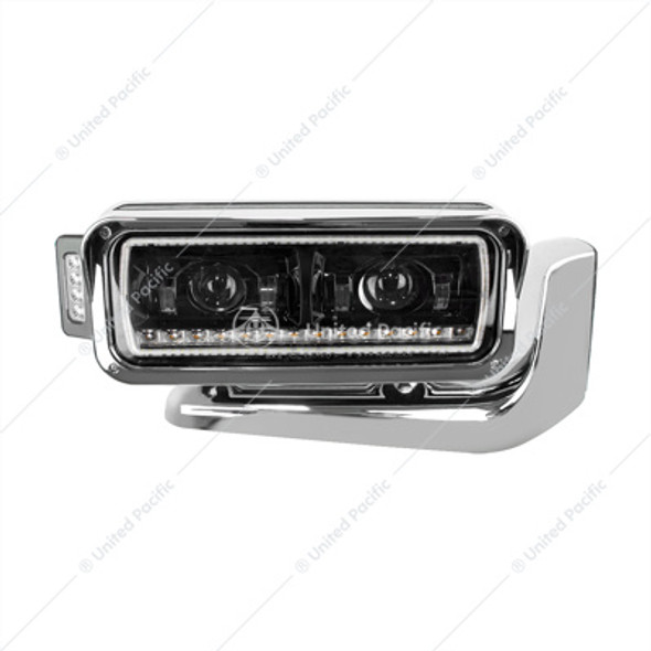 HIGH POWER LED BLACK PROJECTION HEADLIGHT ASSEMBLY WITH MOUNTING ARM & TURN SIGNAL - PASSENGER