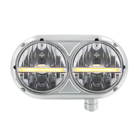 HEADLIGHT ASSEMBLY WITH 304 SS HOUSING & LED HEADLIGHTS W/AMBER LED POSITION LIGHT FOR PETERBILT 359 - PASSENGER