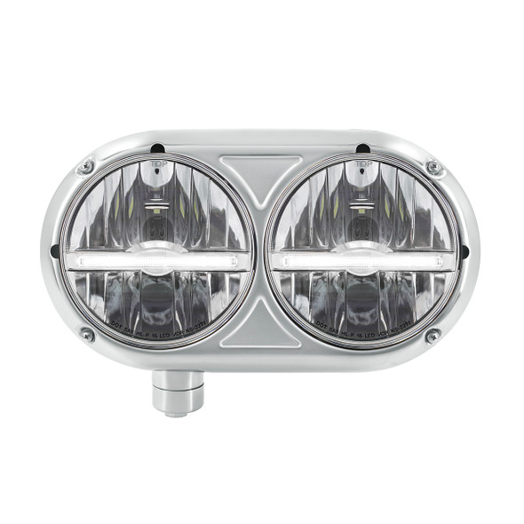 HEADLIGHT ASSEMBLY WITH 304 SS HOUSING & LED HEADLIGHTS W/WHITE LED POSITION LIGHT FOR PETERBILT 359 - DRIVER