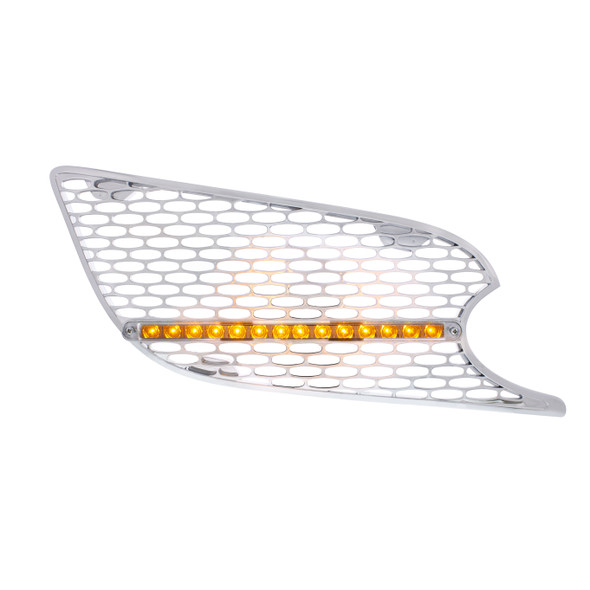 CHROME AIR INTAKE GRILLE WITH LED LIGHT FOR 2012-2021 PETERBILT 579 (PASSENGER) - AMBER LED/CLEAR LENS