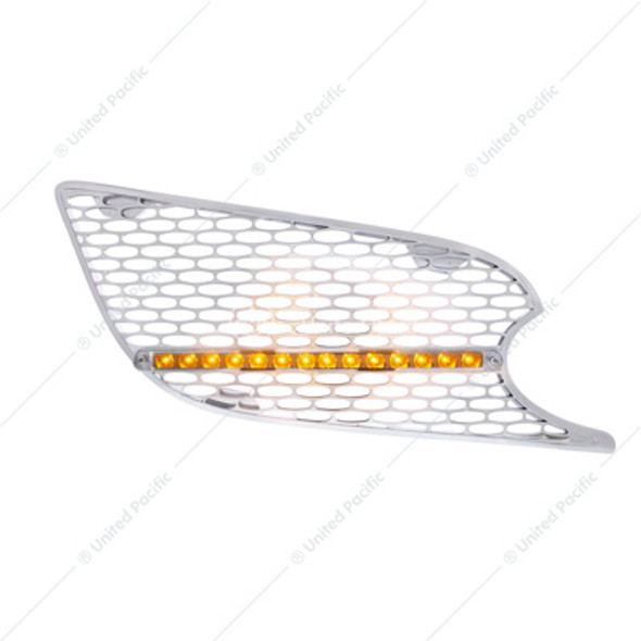 CHROME AIR INTAKE GRILLE WITH LED LIGHT FOR 2012-2021 PETERBILT 579 (PASSENGER) - AMBER LED/CLEAR LENS