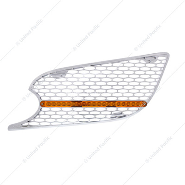 CHROME AIR INTAKE GRILLE W/REFLECTOR LED LIGHT FOR 2012-2021 PETERBILT 579 (DRIVER) - AMBER LED/AMBER LENS