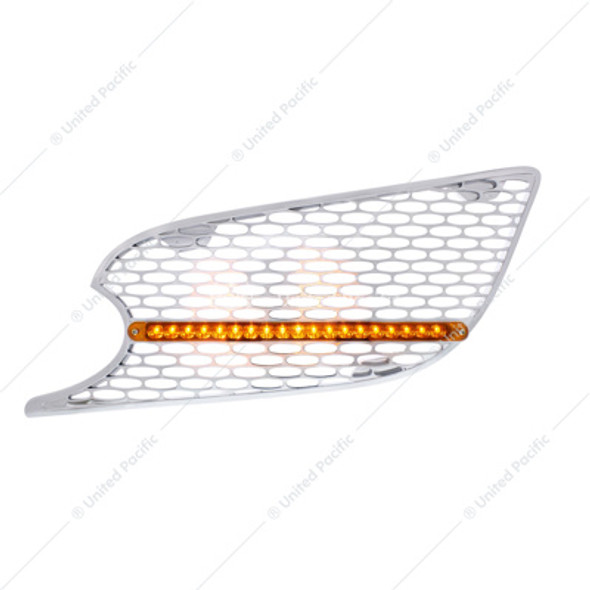 CHROME AIR INTAKE GRILLE W/REFLECTOR LED LIGHT FOR 2012-2021 PETERBILT 579 (DRIVER) - AMBER LED/AMBER LENS