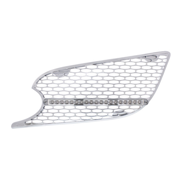 CHROME AIR INTAKE GRILLE W/REFLECTOR LED LIGHT FOR 2012-2021 PETERBILT 579 (DRIVER) - AMBER LED/CLEAR LENS