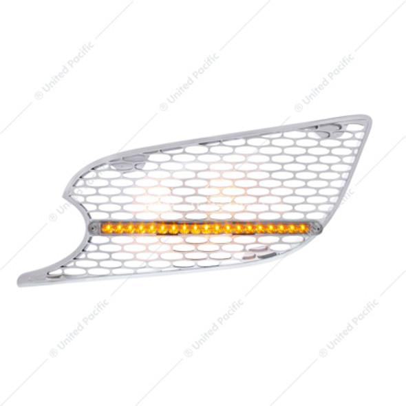 CHROME AIR INTAKE GRILLE W/REFLECTOR LED LIGHT FOR 2012-2021 PETERBILT 579 (DRIVER) - AMBER LED/CLEAR LENS