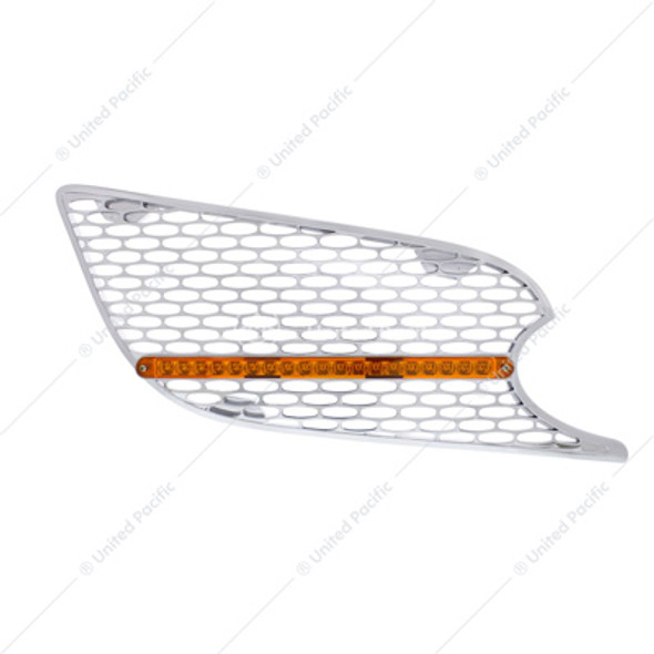 CHROME AIR INTAKE GRILLE W/REFLECTOR LED LIGHT FOR 2012-2021 PETERBILT 579 (PASSENGER) - AMBER LED/AMBER LENS