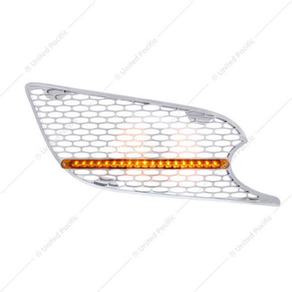 CHROME AIR INTAKE GRILLE W/REFLECTOR LED LIGHT FOR 2012-2021 PETERBILT 579 (PASSENGER) - AMBER LED/AMBER LENS