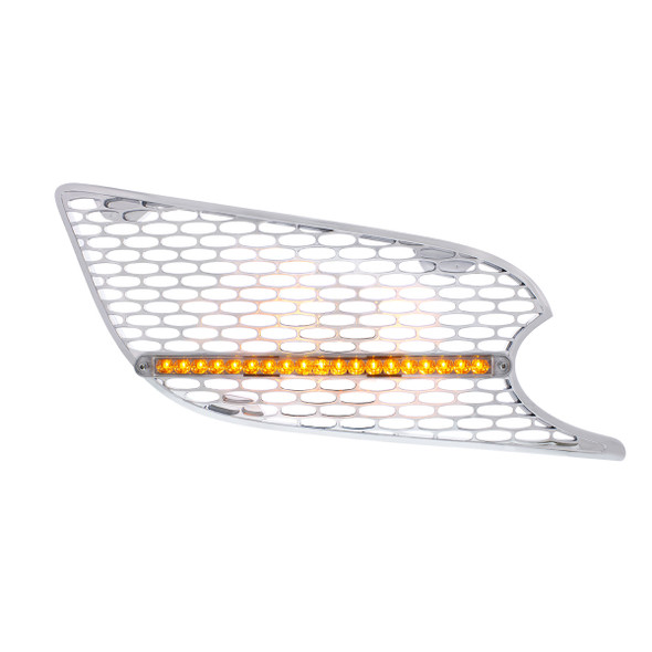 CHROME AIR INTAKE GRILLE W/REFLECTOR LED LIGHT FOR 2012-2021 PETERBILT 579 (PASSENGER) - AMBER LED/CLEAR LENS