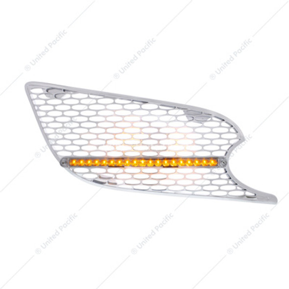 CHROME AIR INTAKE GRILLE W/REFLECTOR LED LIGHT FOR 2012-2021 PETERBILT 579 (PASSENGER) - AMBER LED/CLEAR LENS