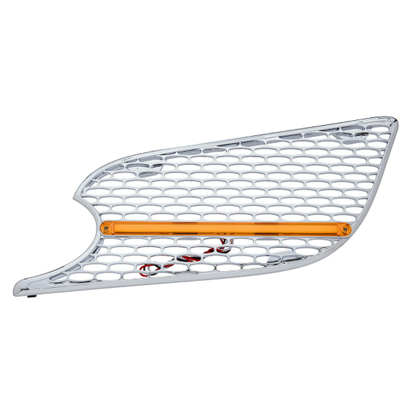 CHROME AIR INTAKE GRILLE WITH LED GLOLIGHT FOR 2012-2021 PETERBILT 579 (DRIVER) - AMBER LED/AMBER LENS