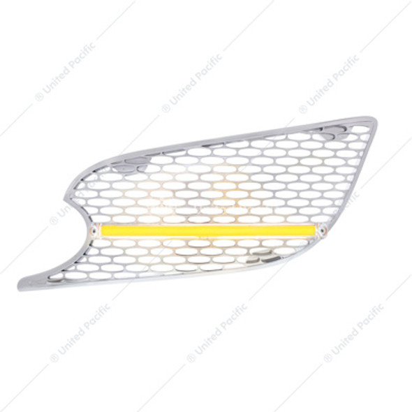 CHROME AIR INTAKE GRILLE WITH LED GLOLIGHT FOR 2012-2021 PETERBILT 579 (DRIVER) - AMBER LED/CLEAR LENS