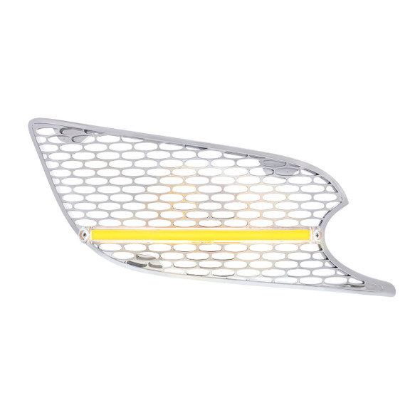 CHROME AIR INTAKE GRILLE WITH LED GLOLIGHT FOR 2012-2021 PETERBILT 579 (PASSENGER) - AMBER LED/CLEAR LENS