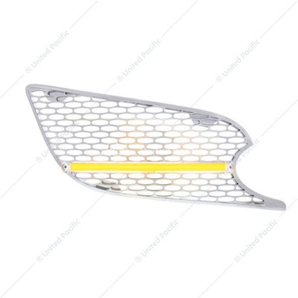 CHROME AIR INTAKE GRILLE WITH LED GLOLIGHT FOR 2012-2021 PETERBILT 579 (PASSENGER) - AMBER LED/CLEAR LENS