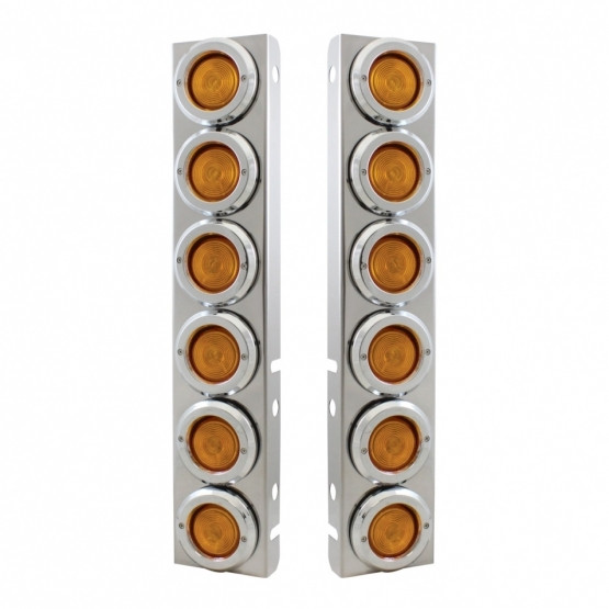 STAINLESS FRONT AIR CLEANER BRACKET WITH 12X 2" FLAT LIGHTS & BEZELS FOR PETERBILT