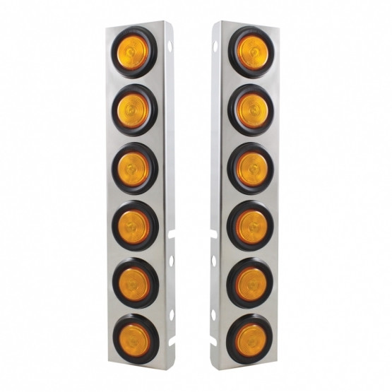 STAINLESS FRONT AIR CLEANER BRACKET WITH 12X 2" FLAT LIGHTS & GROMMETS FOR PETERBILT (PAIR)