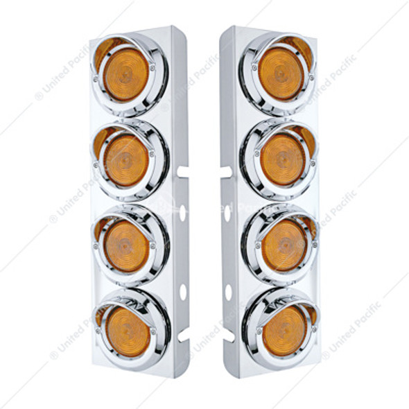STAINLESS FRONT AIR CLEANER BRACKET WITH 8X 2" FLAT LIGHTS & VISORS FOR PETERBILT - AMBER LENS