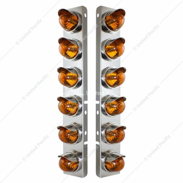 SS FRONT AIR CLEANER BRACKET WITH 12X GLASS BEEHIVE LIGHTS & SS VISORS FOR PETERBILT-AMBER LENS