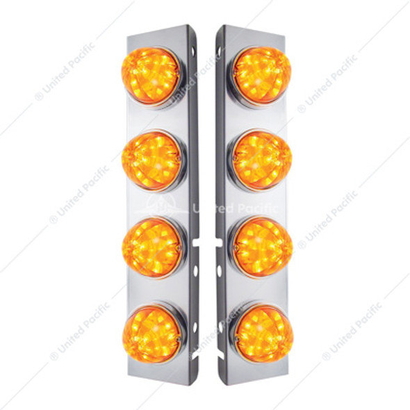 SS FRONT AIR CLEANER BRACKET WITH 8X 17 LED WATERMELON LIGHTS & SS BEZELS FOR PETERBILT-AMBER LED & LENS (PAIR)