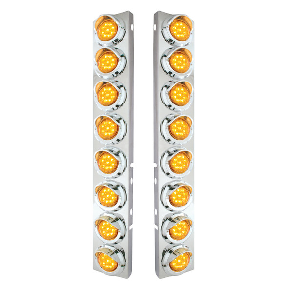 SS FRONT AIR CLEANER BRACKET WITH 16X 9 LED 2" LIGHTS & VISORS FOR PETERBILT-AMBER LED & LENS