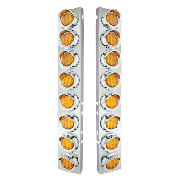 SS FRONT AIR CLEANER BRACKET WITH 16X 9 LED 2" LIGHTS & VISORS FOR PETERBILT-AMBER LED & LENS