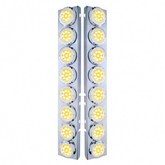 SS FRONT AIR CLEANER BRACKET WITH 16X 9 LED 2" REFLECTOR LIGHTS & BEZELS FOR PETERBILT-AMBER LED/CLEAR LENS