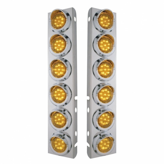 SS FRONT AIR CLEANER BRACKET WITH 12X 9 LED 2" LIGHTS & VISORS FOR PETERBILT-AMBER LED & LENS