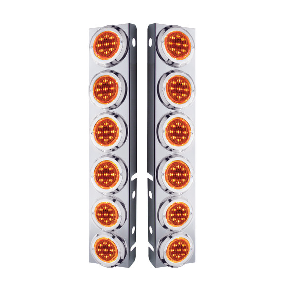 SS FRONT AIR CLEANER BRACKET WITH 12X 9 LED 2" LIGHTS & BEZELS FOR PETERBILT-AMBER LED & LENS