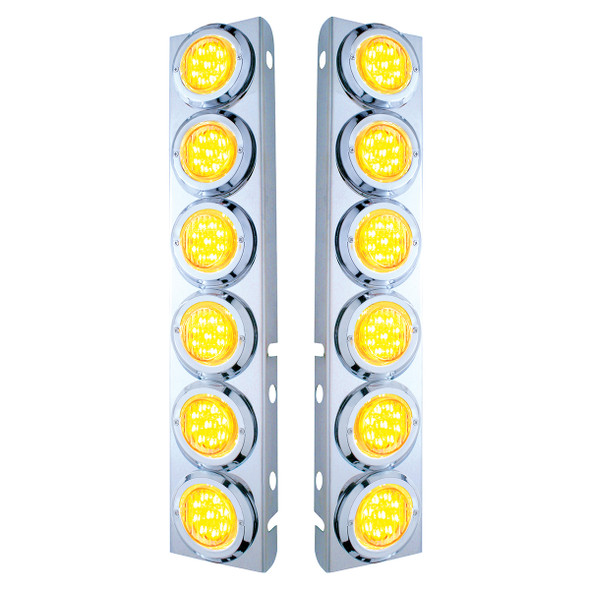 SS FRONT AIR CLEANER BRACKET WITH 12X 9 LED 2" LIGHTS & BEZELS FOR PETERBILT-AMBER LED/CLEAR LENS